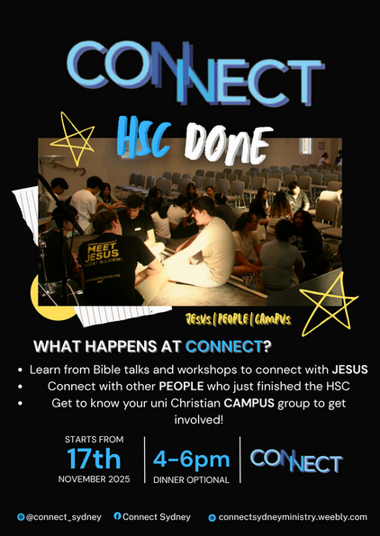 Connect 2025/26 poster — HSC done, starts 17 November, Mondays 4–6pm